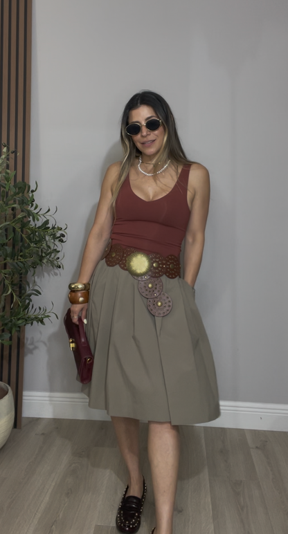 High-Waisted A-Line Midi Skirt - 33608