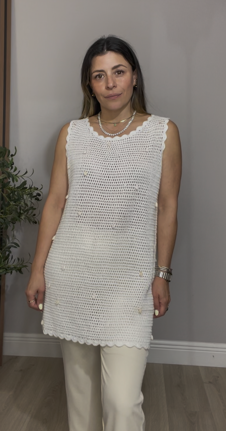 Crochet Knit Sleeveless Tunic  - 33584