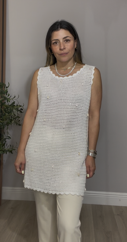 Crochet Knit Sleeveless Tunic  - 33584