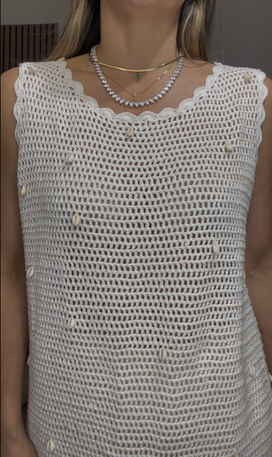 Crochet Knit Sleeveless Tunic  - 33584