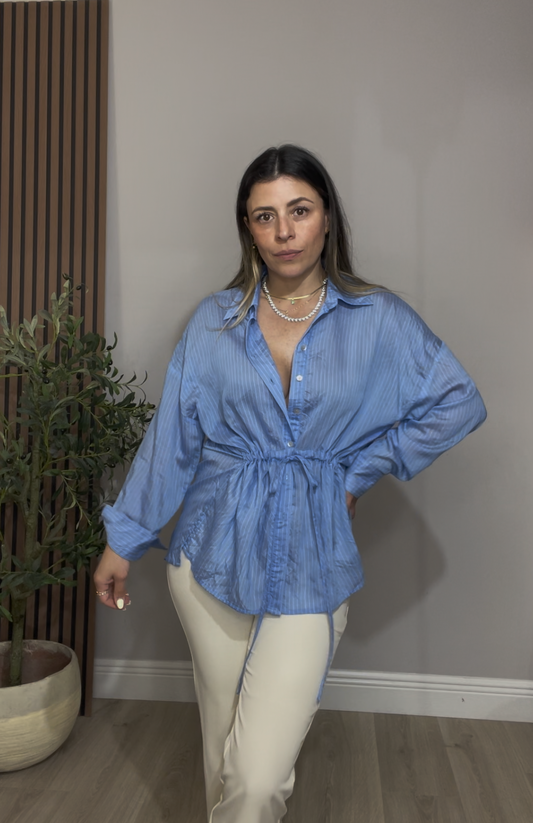 Cinched Waist Striped Shirt - 33589