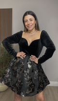 Black Velvet &amp; Jacquard Mini Dress - 33057