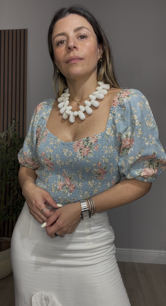 Floral Smocked Puff Sleeve Blouse - 33616