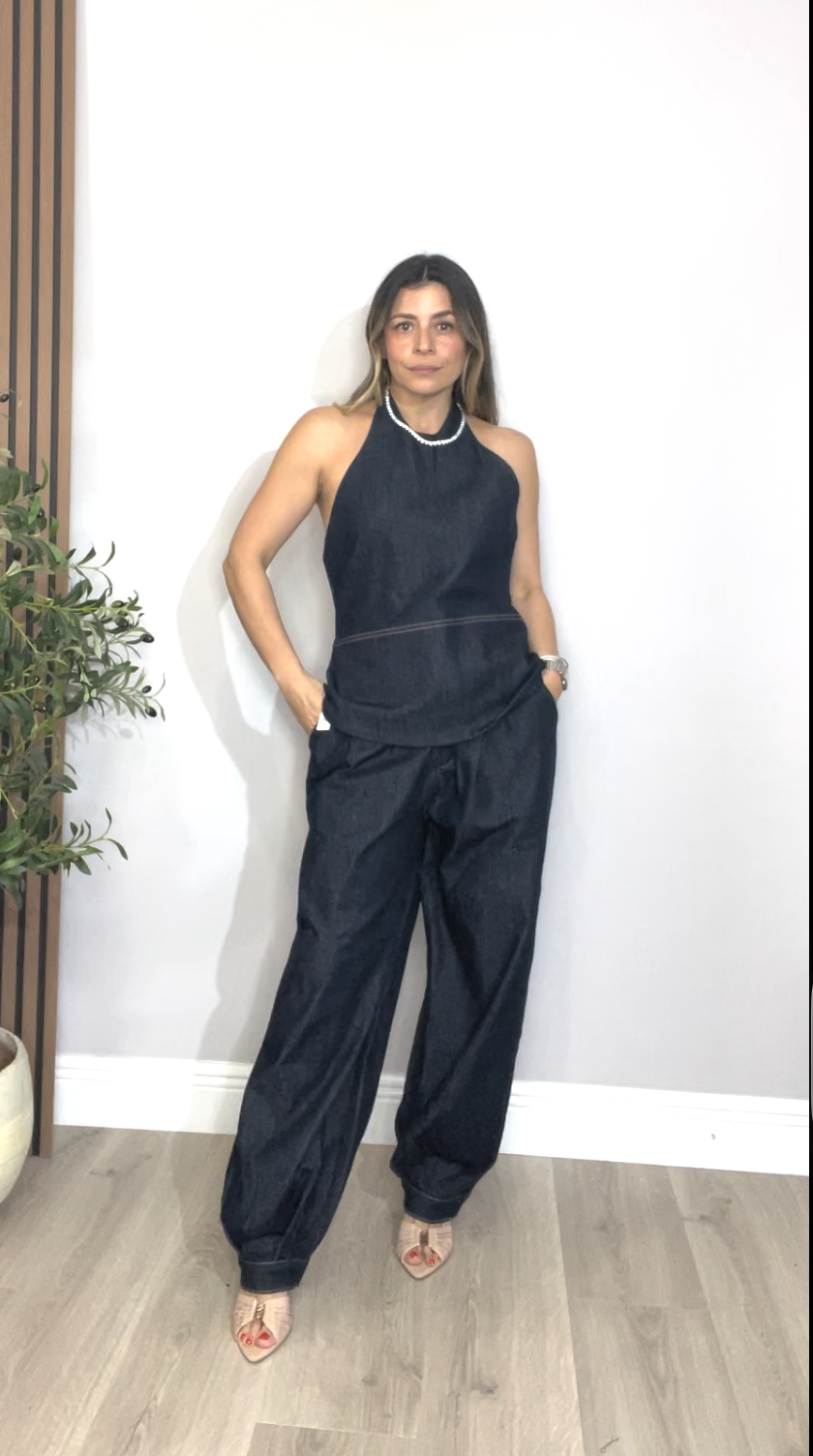 Denim Halter Top & Pants Set -  31315