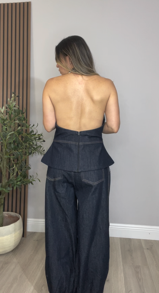 Denim Halter Top & Pants Set -  31315