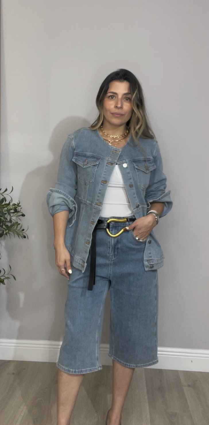 Denim Jacket & Culotte Set - 31307