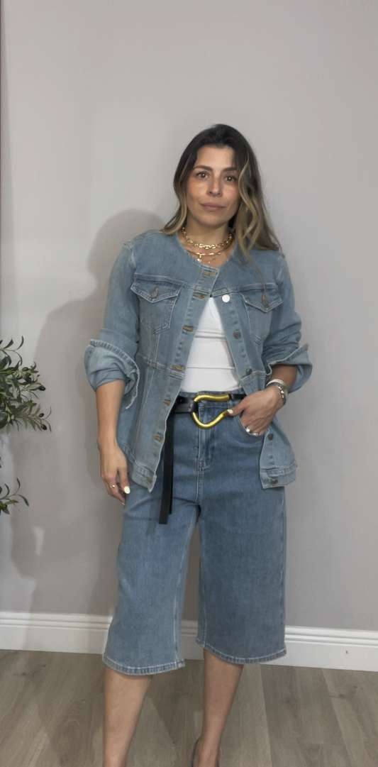 Denim Jacket & Culotte Set - 31307