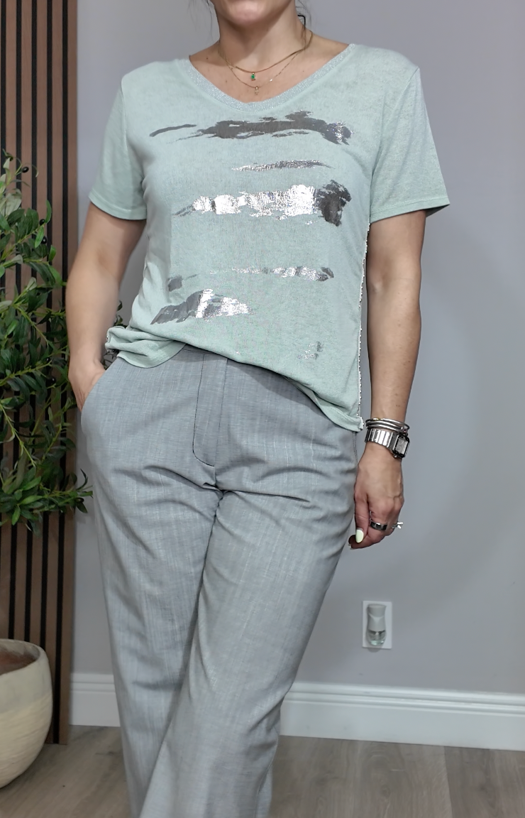 Mint Green Metallic Detail Tee –  33753