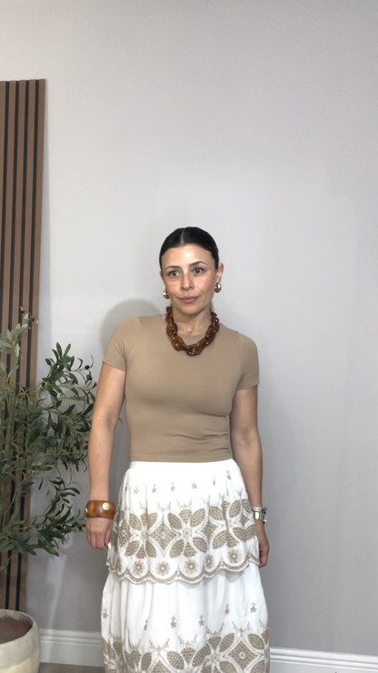 Fitted short-sleeve top in a warm nude - 33878