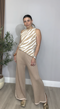 Wide-leg knit pants in a warm camel tone - 33799