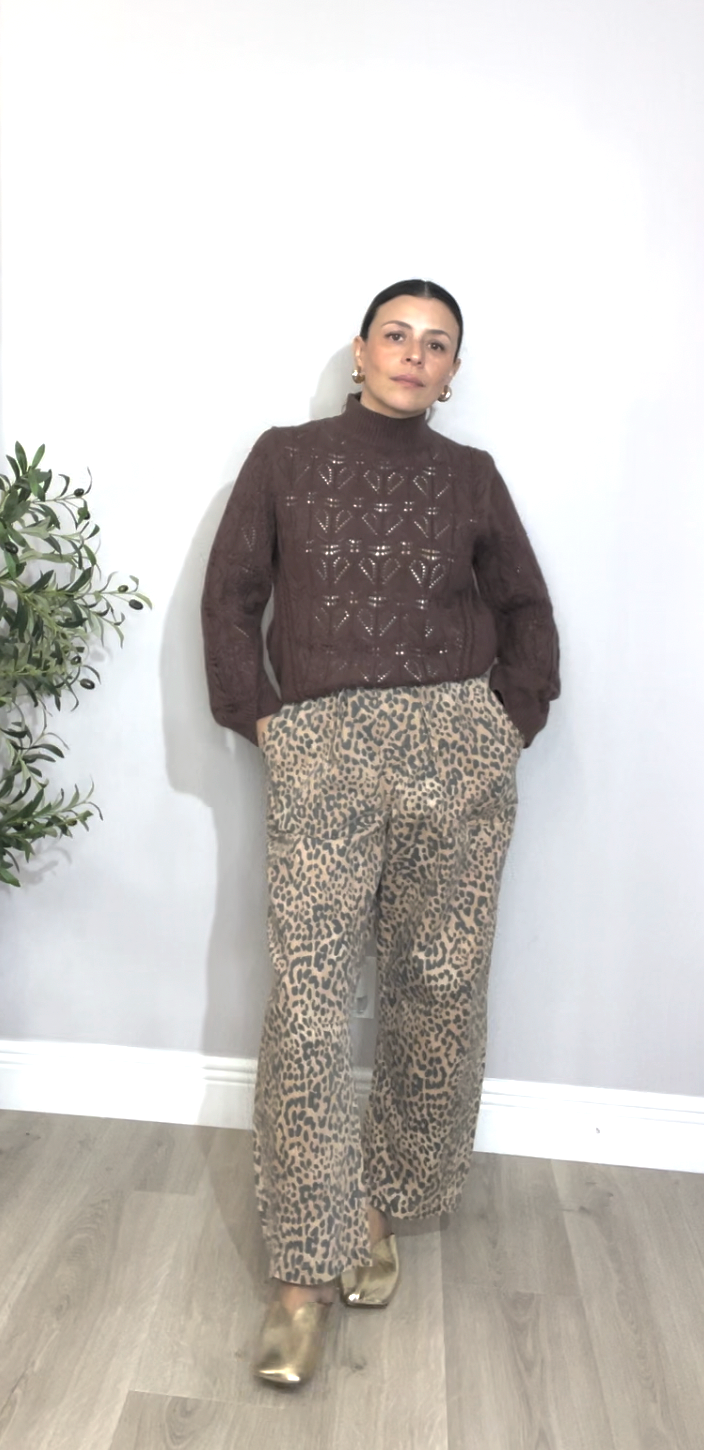 Leopard print wide-leg jeans - 33701