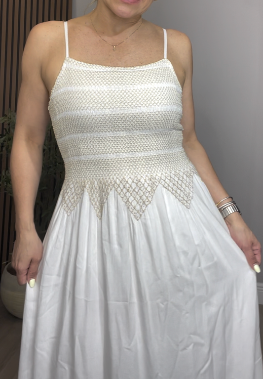 Boho-Chic Crochet Mixed-Media Midi Dress - 33579