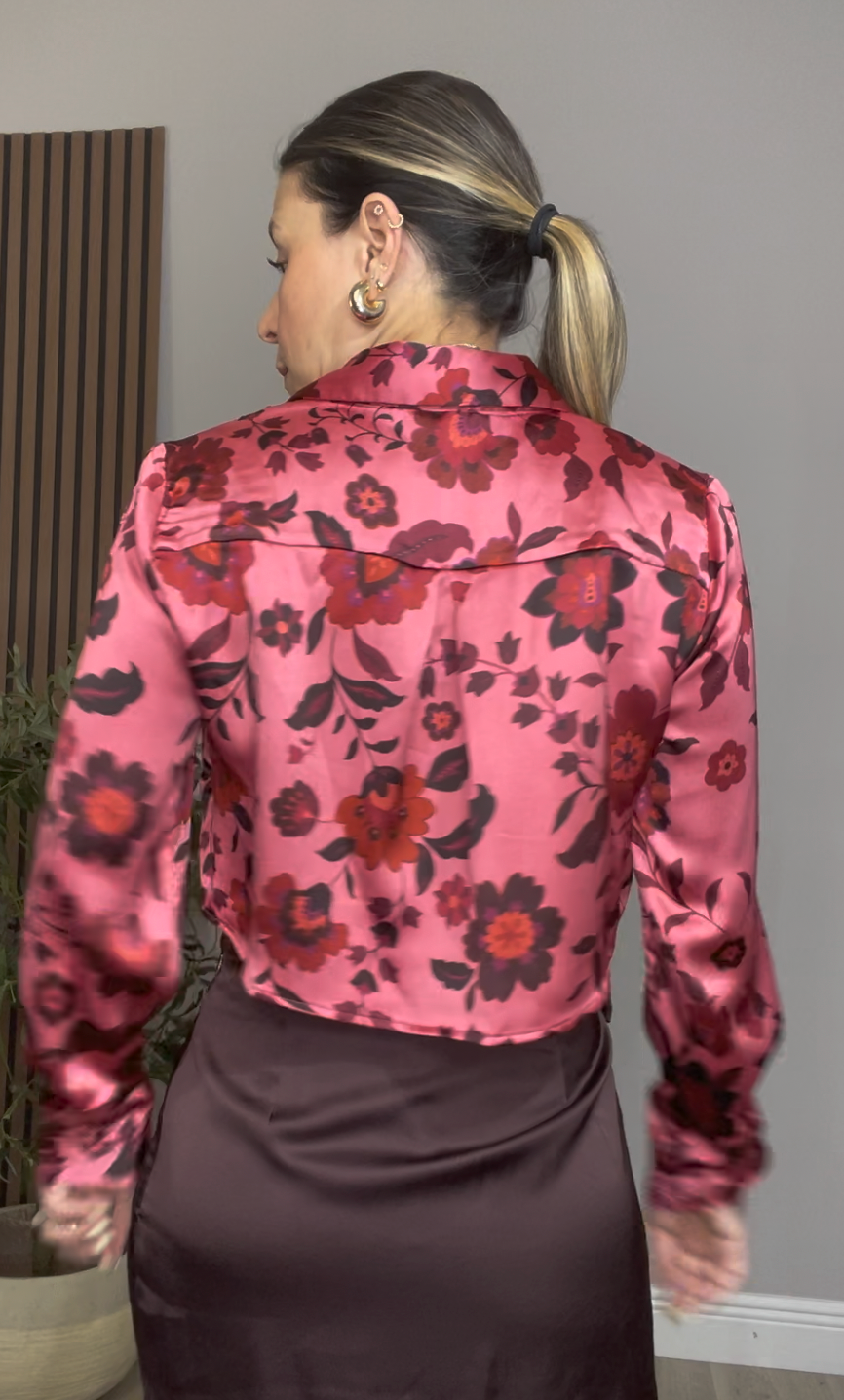 Botanical Bloom Satin Button-Down - 33821