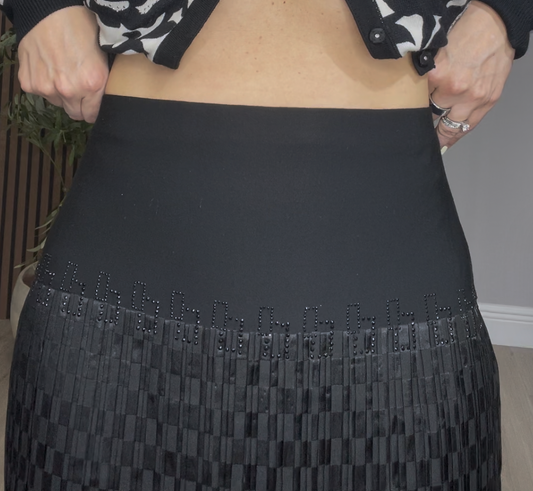 Midnight Noir Textured Plissé Midi Skirt - 33847