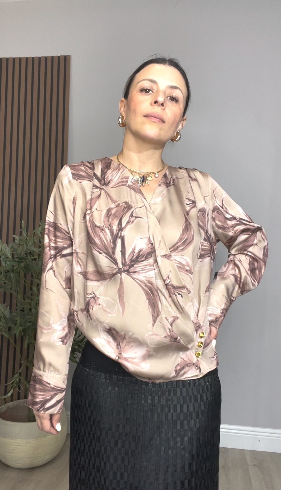 Champagne Lily Surplice Satin Blouse - 33893