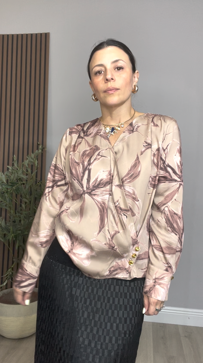 Champagne Lily Surplice Satin Blouse - 33893