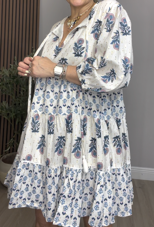 Starlight Botanical Tiered Mini Dress - 33894