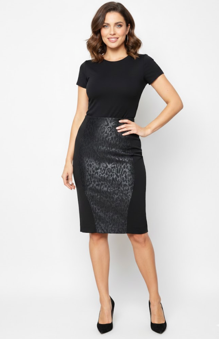 Hilton Hollis Textured Leopard Panel Pencil Skirt - 29839