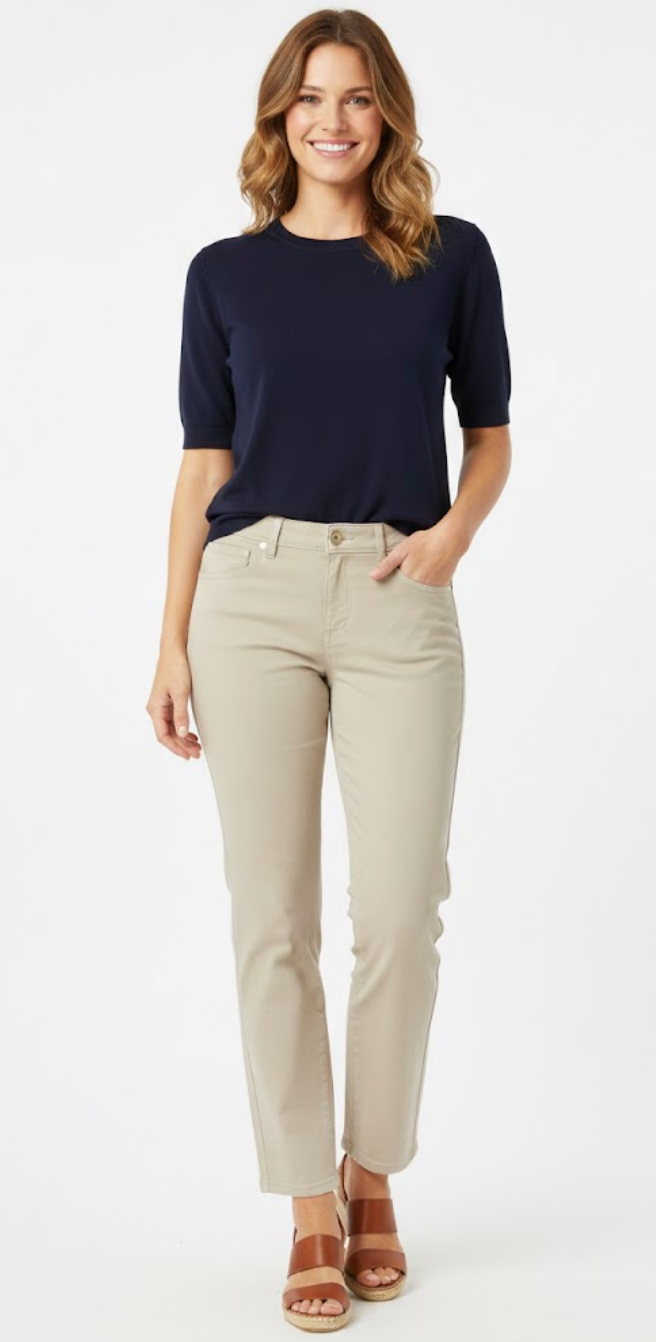 St. John Beige Straight-Leg Pants with Gold Hardware - 32703