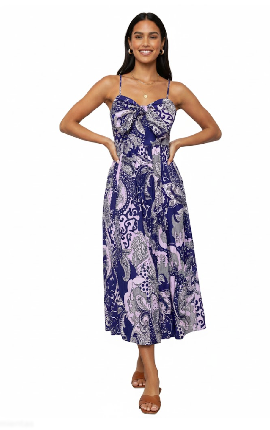 Love the Label Purple & Pink Floral Bow-Front Midi Dress - 33185
