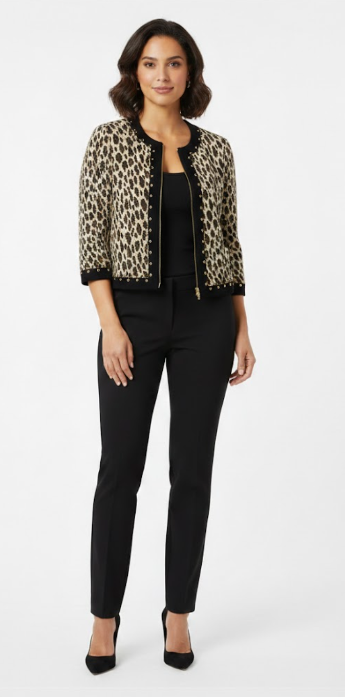 ST. JOHN Leopard Print Luxury Knit Cardigan - 31216