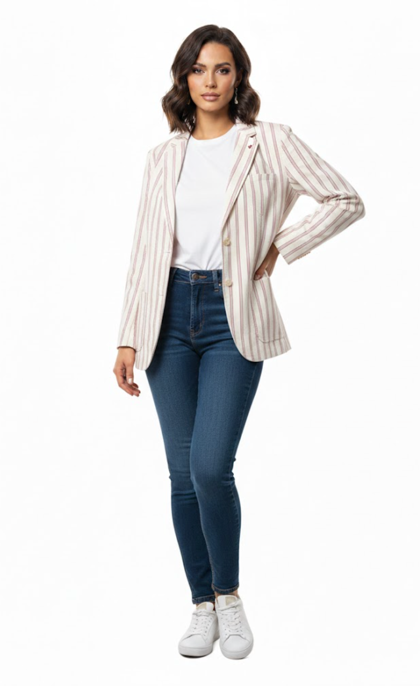 ISAIA NAPOLI Beige Striped Luxury Blazer - 33207