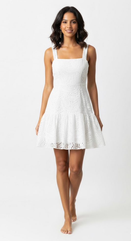 ANTONIO MELANI Off-White Eyelet Midi Dress - 32697
