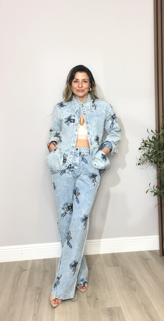 Embellished Denim Statement Set -  34069