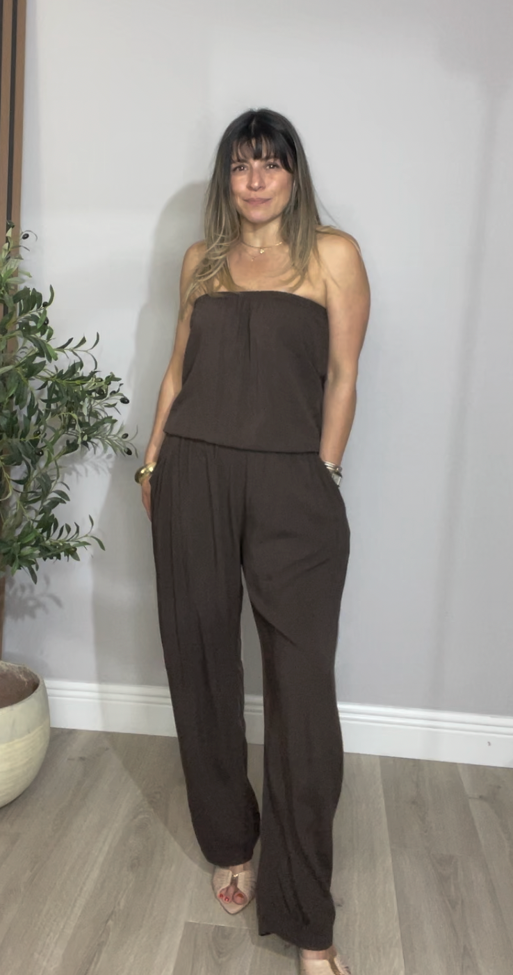 Holiday Strapless Chocolate Brown Jumpsuit - 33337