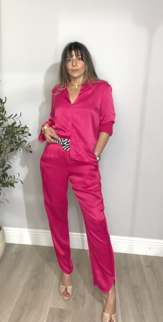 Fuchsia Satin Tailored Trousers - 33614