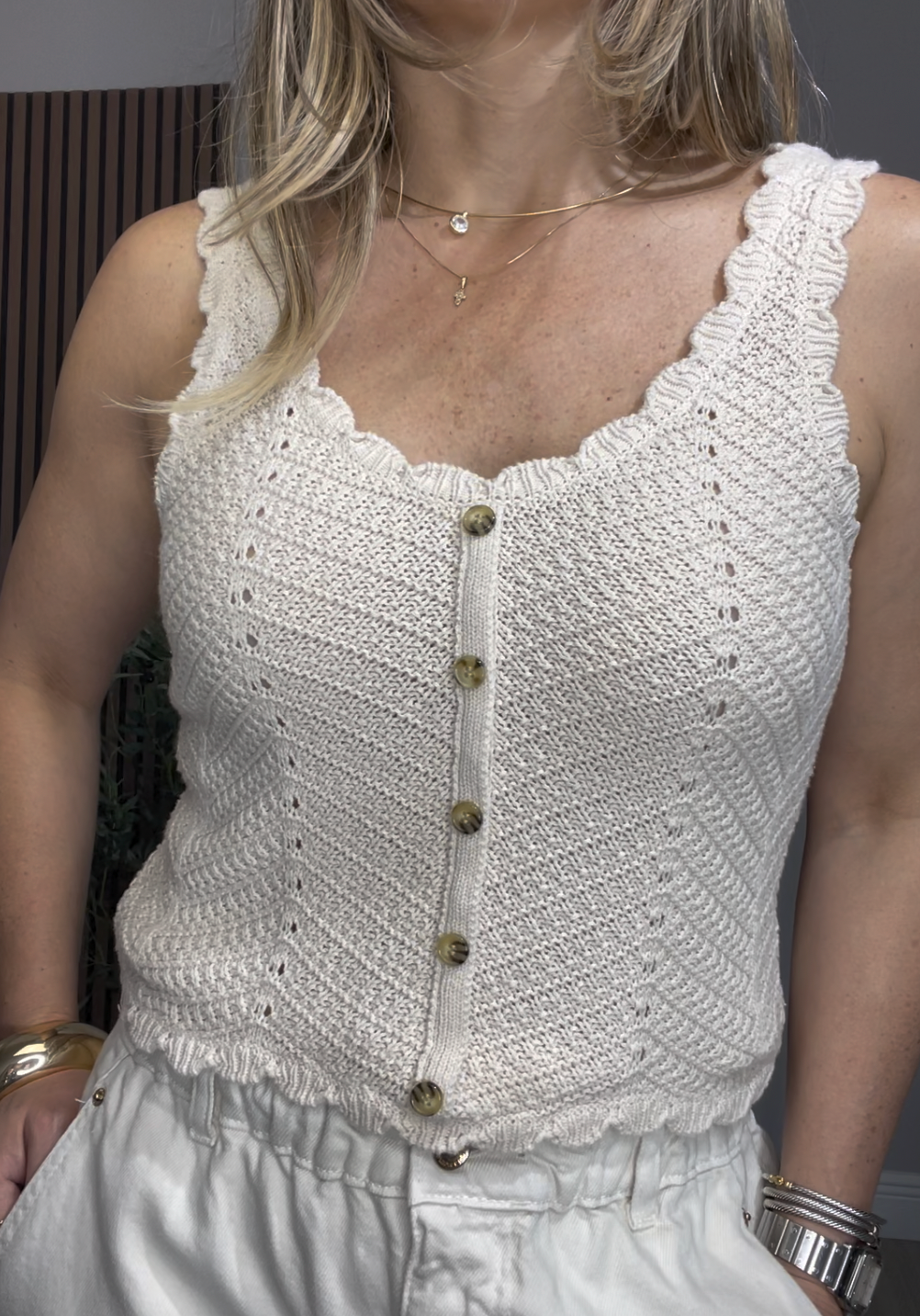 Cream Pointelle Knit Tank - 33625