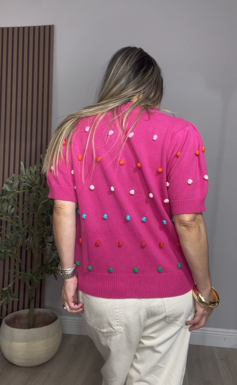 Vibrant Fuchsia Pom-Pom Knit Top - 33807