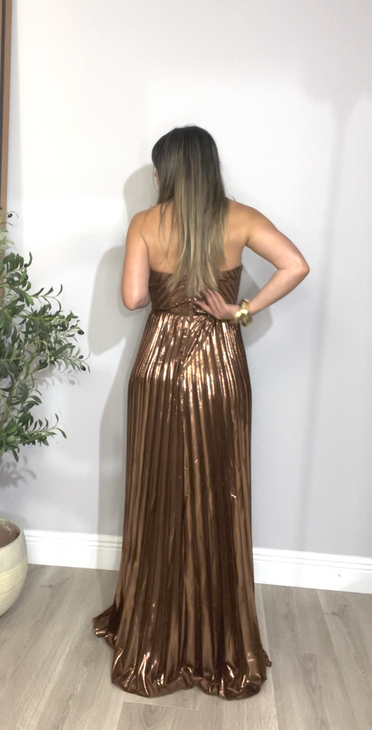 Metallic Plissé Strapless Gown - 33942