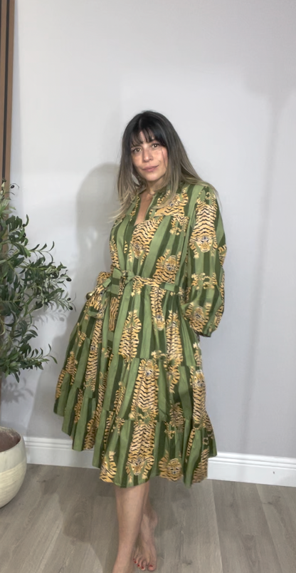 Tiger Print Tiered Midi Dress - 33898