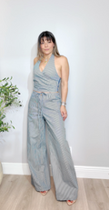 Pinstripe Halter Two-Piece Set - 33866