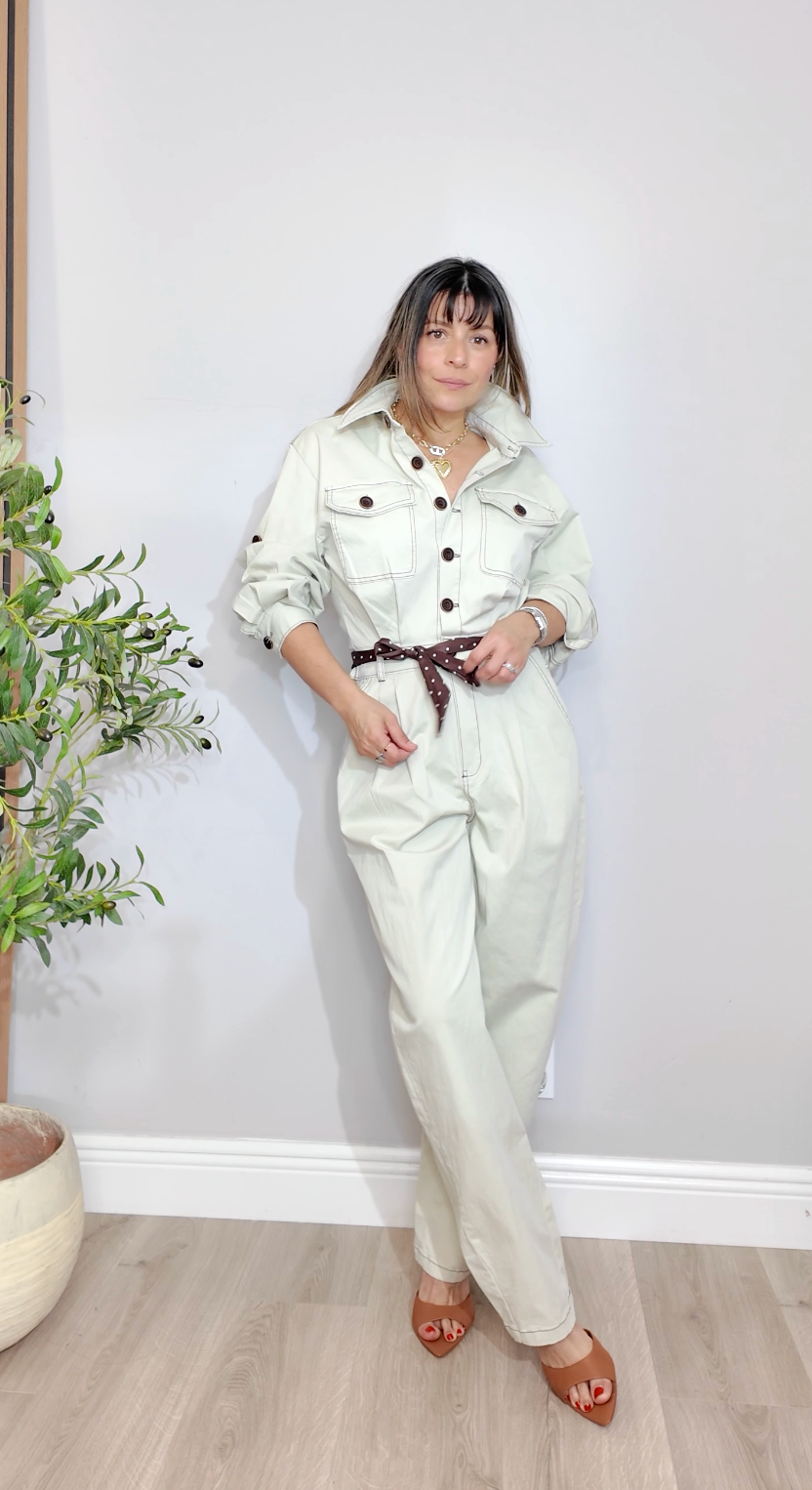 Jumpsuit with Polka-Dot Waist Tie - 33865