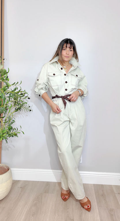 Jumpsuit with Polka-Dot Waist Tie - 33865