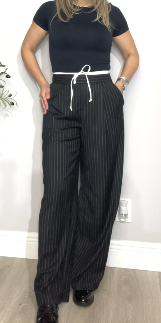 High-Waist Pinstripe Wide-Leg Trousers -  34072