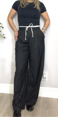 High-Waist Pinstripe Wide-Leg Trousers -  34072