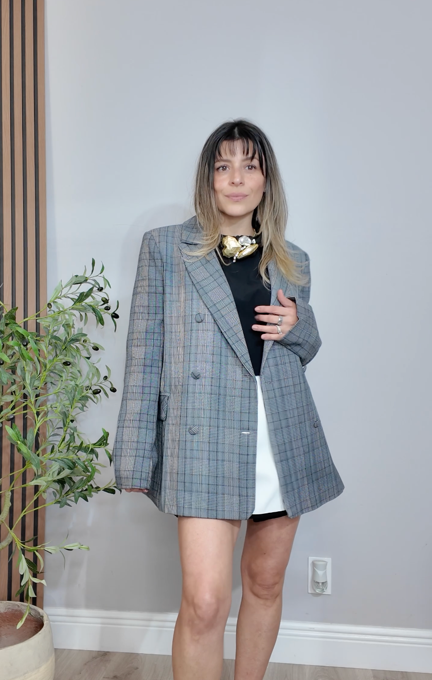 Oversized Tailored Plaid Blazer - 34118