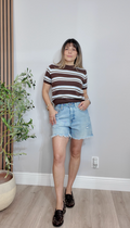 High-Rise Distressed Fringe Denim Shorts - 34061