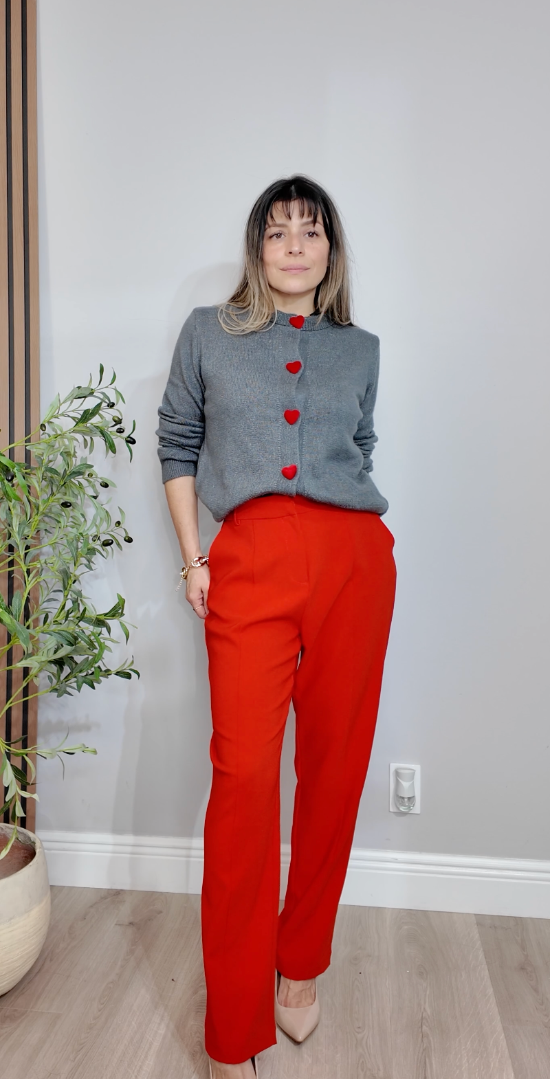 High-Waisted Crimson Tailored Trousers - 34152