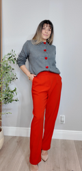 High-Waisted Crimson Tailored Trousers - 34152