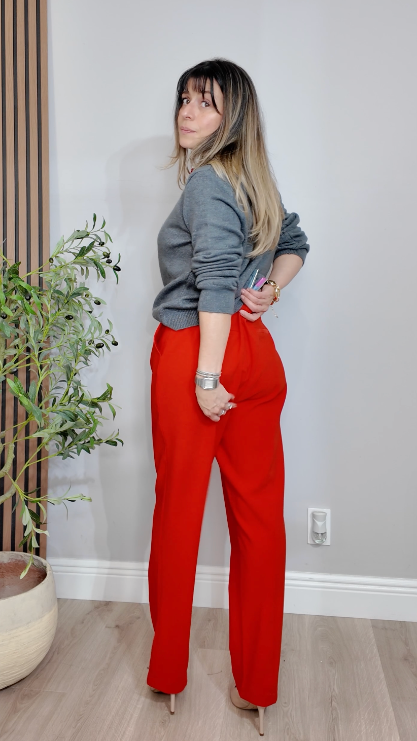 High-Waisted Crimson Tailored Trousers - 34152