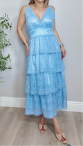 Sky Blue Tiered Guipure Lace Maxi Dress - 34161