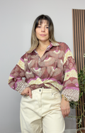 Artistic Patterned Oversized Button-Down Shirt - 34157
