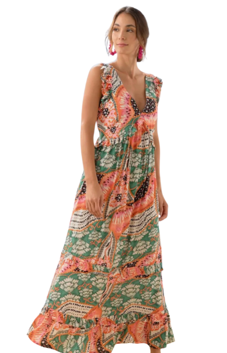 Atelier Vibrant Tropical Tiered Maxi Dress - 32880