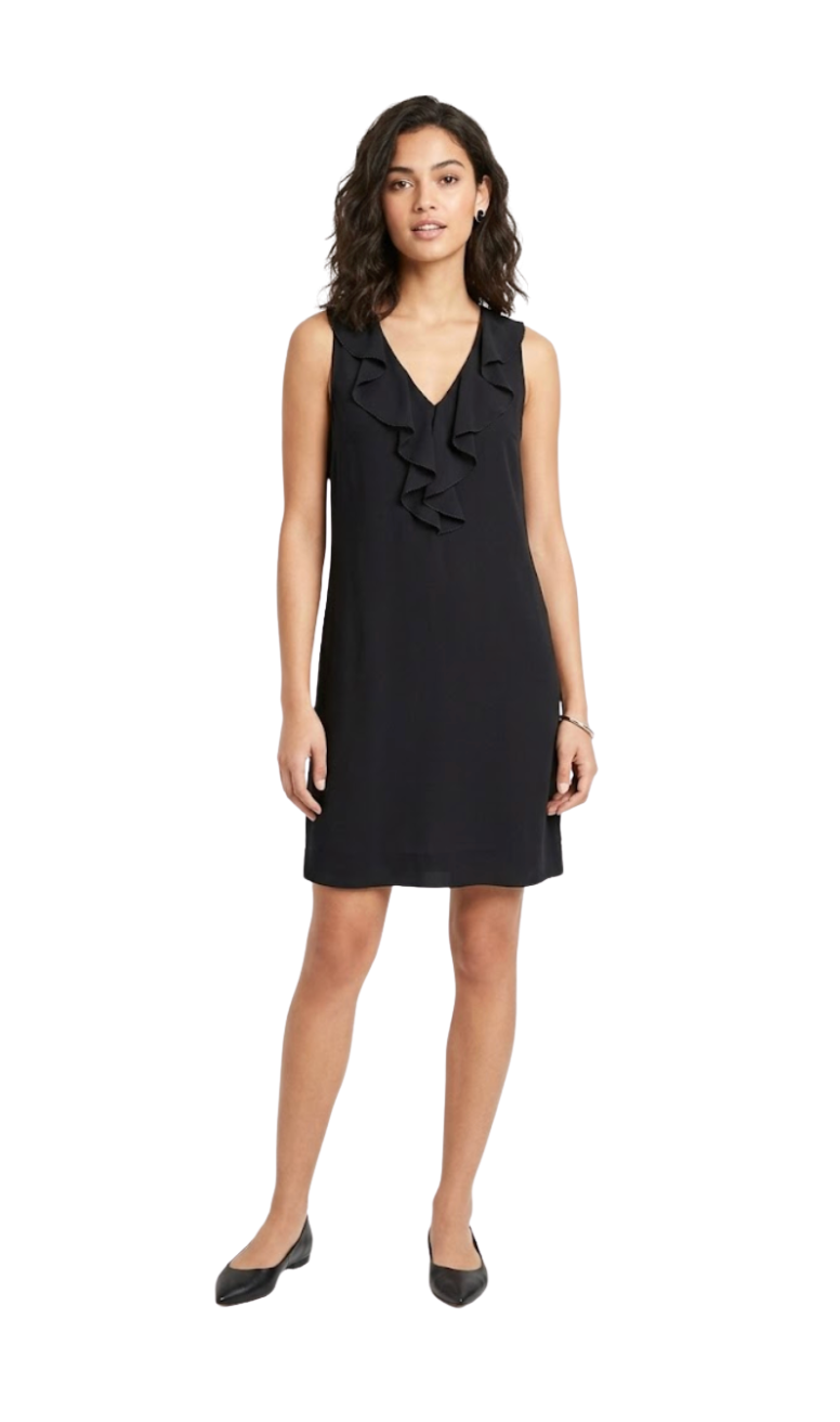 Classic Black Ruffle-Neck Shift Dress - Joie 26872