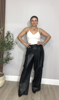 Faux Leather Cargo Trousers - 33737