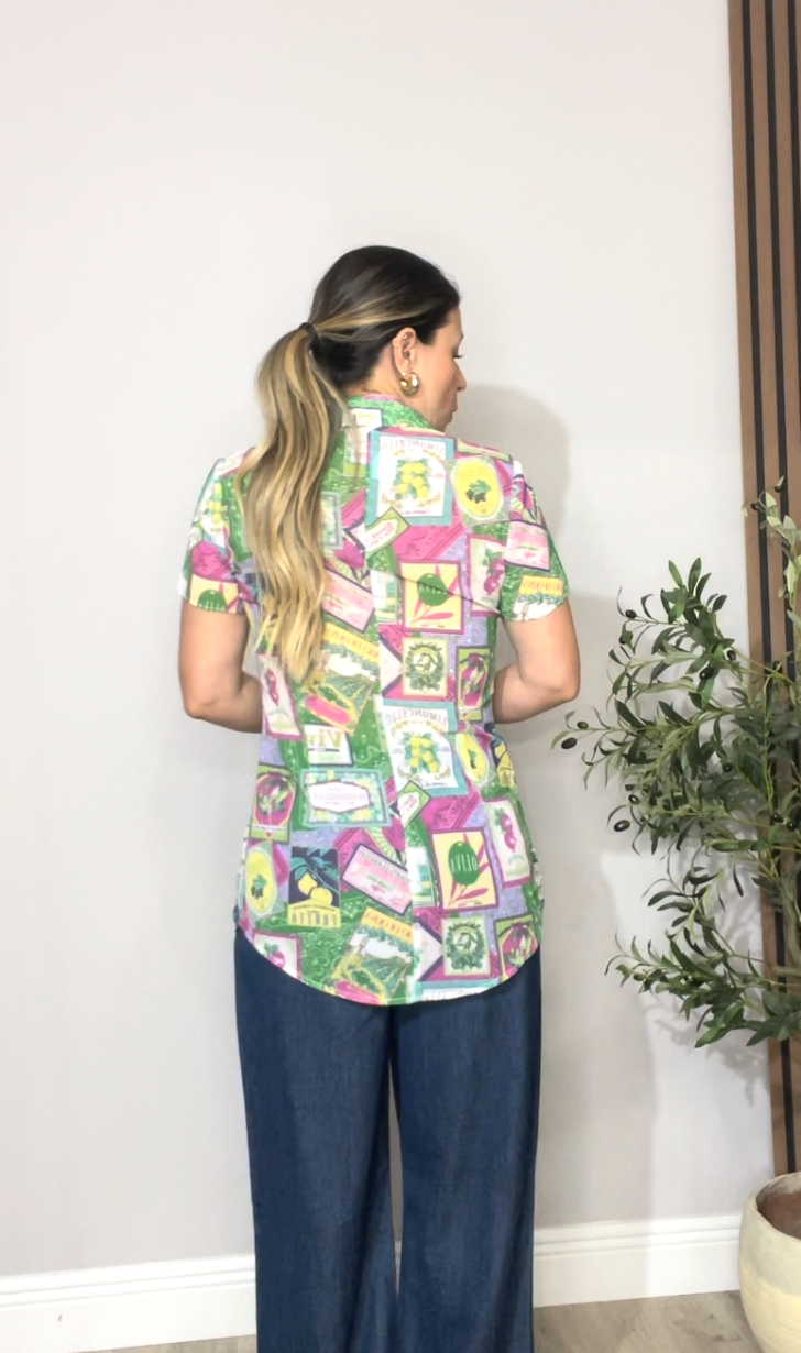 Vibrant Italian-Inspired Graphic Print Shirt - 33850